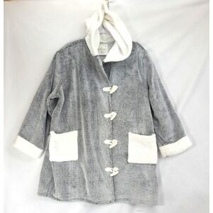 Cuddl Duds Womans Plush Robe Grey Serpa Fleece Toggle Clasps Sz M
